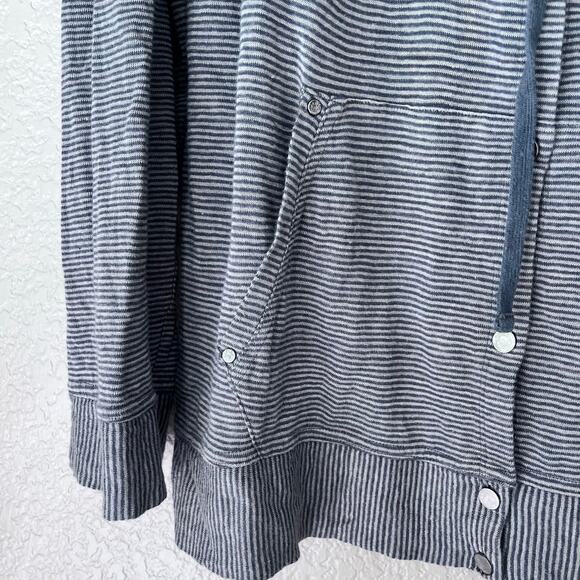 Eileen Fisher Linen Hoodie Striped Button Down Long Sleeve Lightweight - Picture 5 of 7